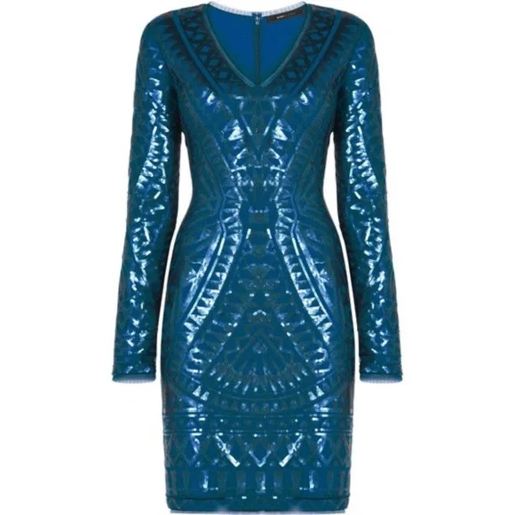 bcbg max azria blue sequin dress BCBGMAXAZRIA "Reeve" Cap-Sleeve Sequin Dress